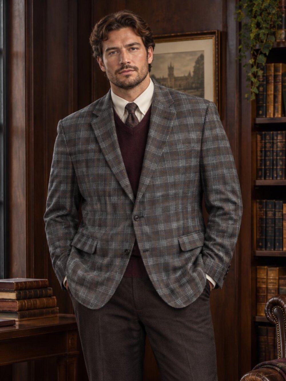 DKNY Men's Grey Plaid Check Two-Button Blazer Sport Coat Size 40R